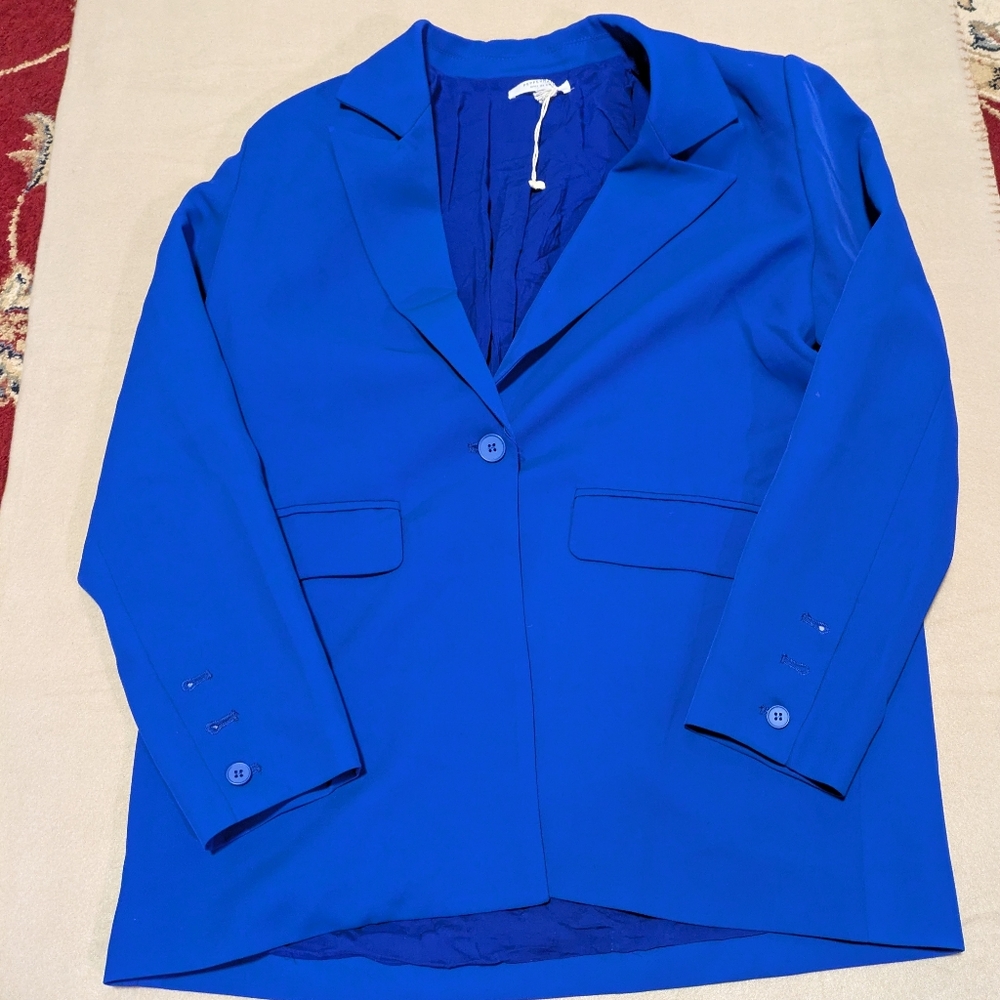 Peppermayo Cobalt Royal Blue One Button Blazer Size 4 Shoulder Pads